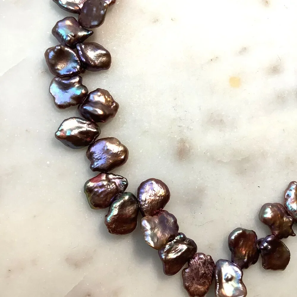 Peacock Pearl Necklace Baroque Iridescent Choker Sterling Silver 18